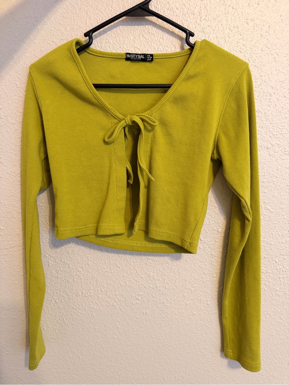 Nasty Gal Chartreuse Ribbed Tie-Front Crop Top